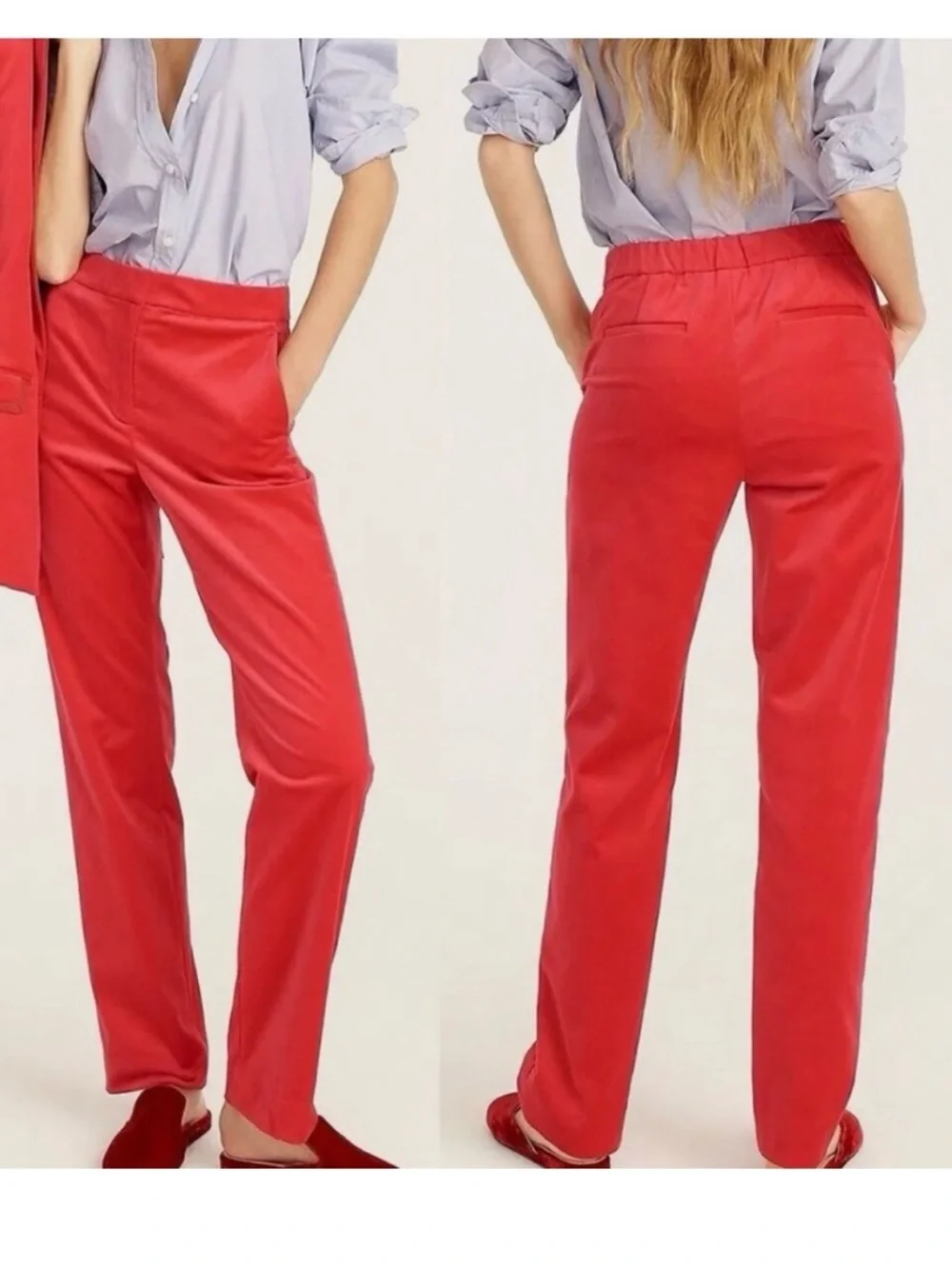 J Crew Full-Length Straight-Leg Stretch Cotton-Velvet Pant